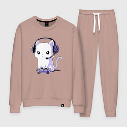 Костюм хлопковый женский Котёнок игроман The kitten is a gambler, цвет: пыльно-розовый