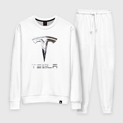 Костюм хлопковый женский Tesla Logo Тесла Логотип, цвет: белый