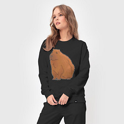 Костюм хлопковый женский Капибара сидит и думает о жизни, цвет: черный — фото 2