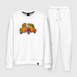 Костюм хлопковый женский Лягухи на ретро-автомобиле, цвет: белый