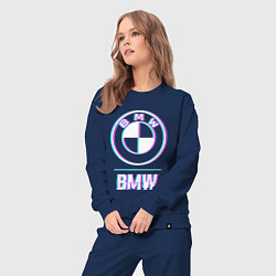 Костюм хлопковый женский Значок BMW в стиле glitch, цвет: тёмно-синий — фото 2
