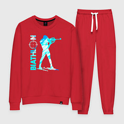 Костюм хлопковый женский Биатлон спортсмен, цвет: красный