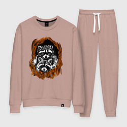 Костюм хлопковый женский Еноты в дупле, цвет: пыльно-розовый