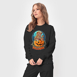 Костюм хлопковый женский Halloween - Мишка на тыкве, цвет: черный — фото 2