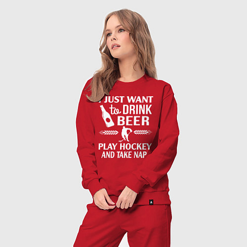 Женский костюм Я просто хочу пить пиво играть в хоккей и вздремну / Красный – фото 3