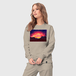 Костюм хлопковый женский 3D неоновые горы на закате, цвет: миндальный — фото 2