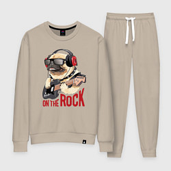 Костюм хлопковый женский Крутой мрпс играет на гитаре, цвет: миндальный