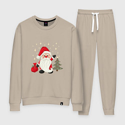 Костюм хлопковый женский Дед Мороз с подарками Новый год, цвет: миндальный