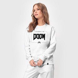 Костюм хлопковый женский Doom gaming champion: рамка с лого и джойстиком, цвет: белый — фото 2