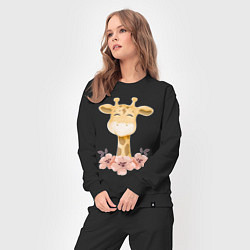 Костюм хлопковый женский Милый жираф с цветими, цвет: черный — фото 2