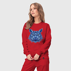 Костюм хлопковый женский Синий кот с безумной улыбкой, цвет: красный — фото 2