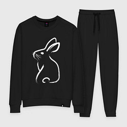 Костюм хлопковый женский Кролик нарисованный японской кистью, цвет: черный