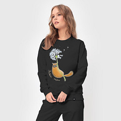 Костюм хлопковый женский Кот на одуванчике, цвет: черный — фото 2