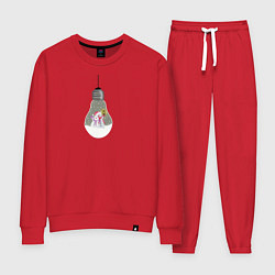 Костюм хлопковый женский Лампочка со снеговиками, цвет: красный