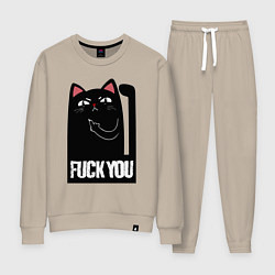 Костюм хлопковый женский Black cat - fuck you, цвет: миндальный