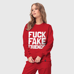 Костюм хлопковый женский Fuck fake friends, цвет: красный — фото 2