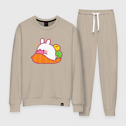 Костюм хлопковый женский Зайчик с телефоном, цвет: миндальный