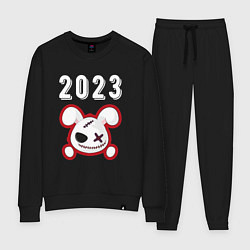 Костюм хлопковый женский 2023 Кролик злой: символ и надпись, цвет: черный