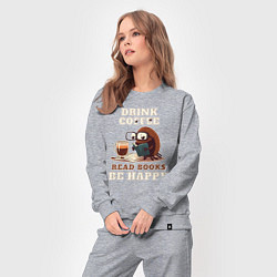 Костюм хлопковый женский Drink Coffee, Read Books, Be Happy, цвет: меланж — фото 2