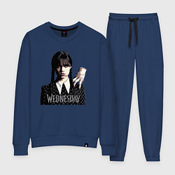 Костюм хлопковый женский Уэнсдей Аддамс и вещь на плече, цвет: тёмно-синий