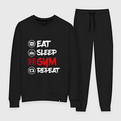 Костюм хлопковый женский Eat sleep gum repeat, цвет: черный