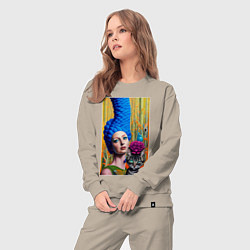 Костюм хлопковый женский Мардж Симпсон с кошкой - нейросеть - art, цвет: миндальный — фото 2