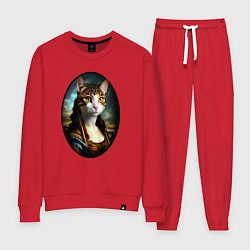 Костюм хлопковый женский Леди кошка - нейросеть - портрет, цвет: красный