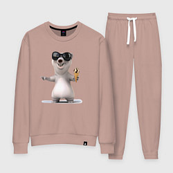 Костюм хлопковый женский Медвежонок с мороженым, цвет: пыльно-розовый