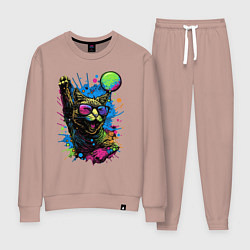 Костюм хлопковый женский Кот тусовщик, цвет: пыльно-розовый