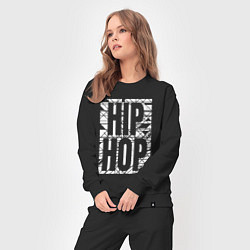 Костюм хлопковый женский Hip hop большая поцарапанная надпись, цвет: черный — фото 2