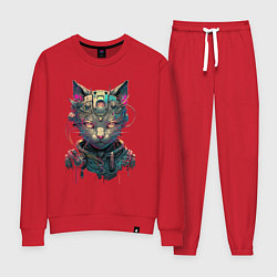 Костюм хлопковый женский Кот киборг, цвет: красный
