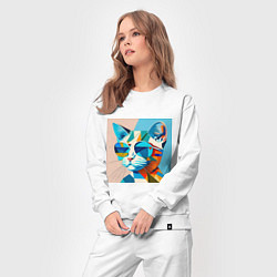 Костюм хлопковый женский Кот в темных очках Пикассо, цвет: белый — фото 2