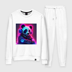 Костюм хлопковый женский Диджей панда в свете неона, цвет: белый