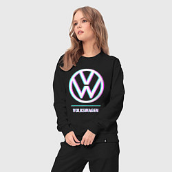 Костюм хлопковый женский Значок Volkswagen в стиле glitch, цвет: черный — фото 2