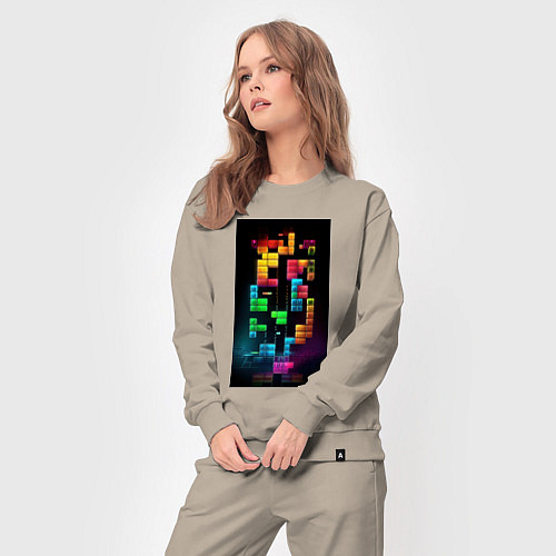 Женский костюм Цветной тетрис / Миндальный – фото 3