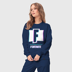 Костюм хлопковый женский Fortnite в стиле glitch и баги графики, цвет: тёмно-синий — фото 2
