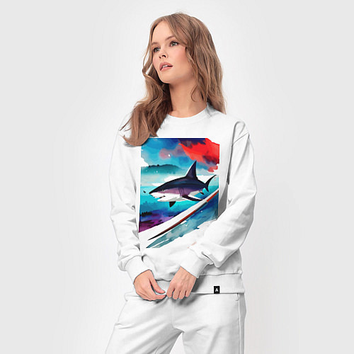 Женский костюм Shark - watercolor - art / Белый – фото 3