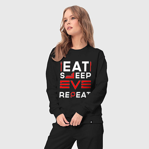 Женский костюм Надпись eat sleep EVE repeat / Черный – фото 3