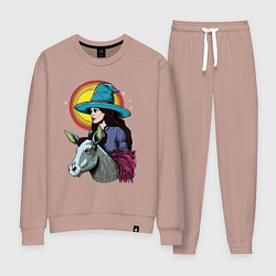Костюм хлопковый женский Ведьма и осел comic style, цвет: пыльно-розовый