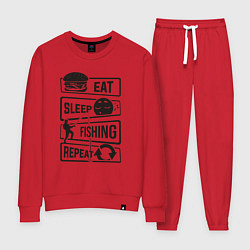 Костюм хлопковый женский Eat sleep fishing repeat, цвет: красный