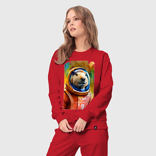 Женский костюм Capybara astronaut - NASA - neural network / Красный – фото 3