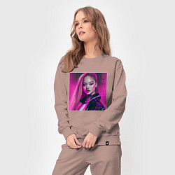 Костюм хлопковый женский Blackpink Lisa аниме рисунок, цвет: пыльно-розовый — фото 2