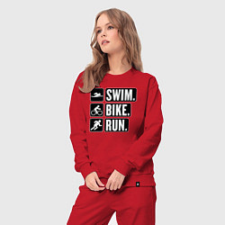 Костюм хлопковый женский Swim bike run, цвет: красный — фото 2