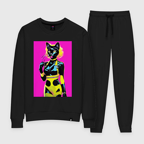 Женский костюм Black cat - fashionista - pop art - neural network / Черный – фото 1