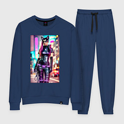 Костюм хлопковый женский Cyberpunk - cat girl - neural network, цвет: тёмно-синий