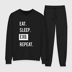 Костюм хлопковый женский Eat Sleep EXO Repeat, цвет: черный