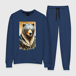 Костюм хлопковый женский Могучий медведь в кожаной куртке, цвет: тёмно-синий