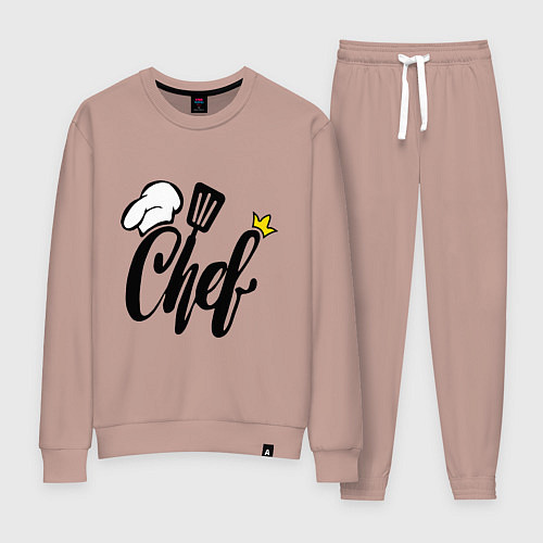 Женский костюм Надпись - шеф повар / Пыльно-розовый – фото 1