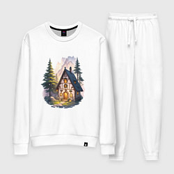 Костюм хлопковый женский Сказочный домик в лесу в горах, цвет: белый