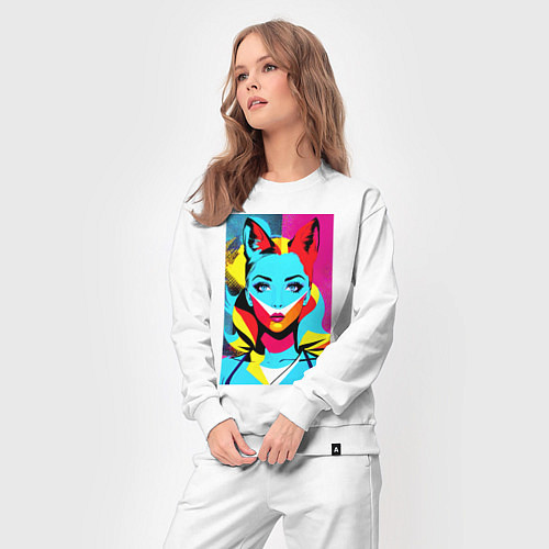 Женский костюм Fox girl - pop art - neural network / Белый – фото 3